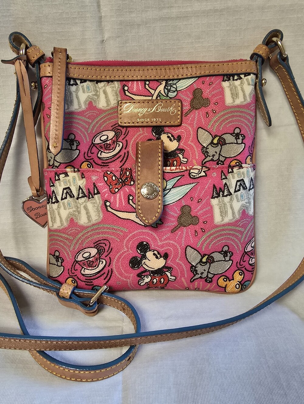 Disney Parks Dooney & Bourke Pink Sketch Letter Crossbody Multicolor Mickey
